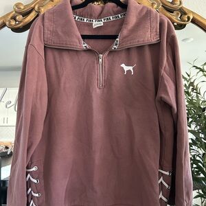 PINK Quarter-Zip Pullover with Dog Logo